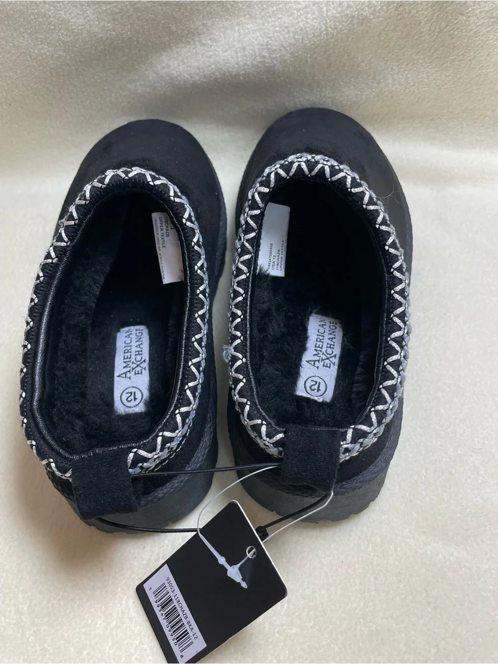 American Exchange Kids Black Slip-On Slippers with Silver Braid Size 12  Youth